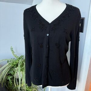 Talbots Silk & Cashmere Beaded Black Cardigan Medium Traditional‎ Tradwife